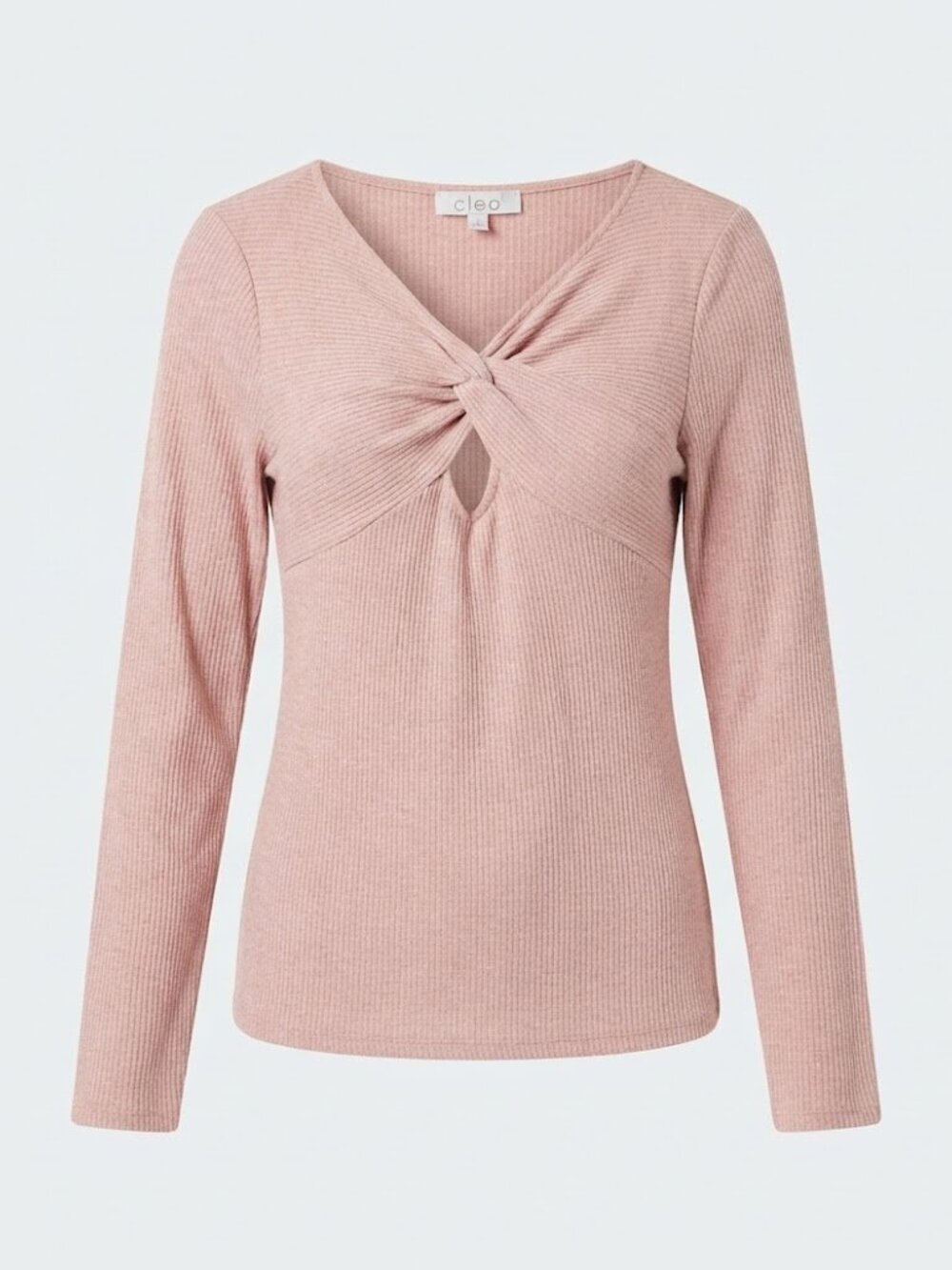 Cleo long Blush Pink Ribbed Knit Twist-Front Mini Dress Long Sleeve